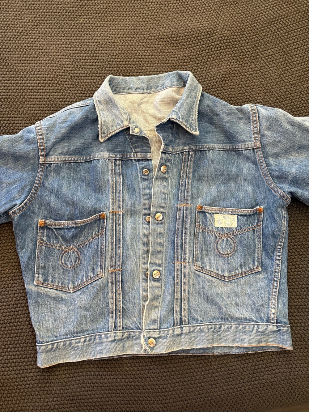 Vintage Light Blue Denim Jacket with Pocket Embroidery